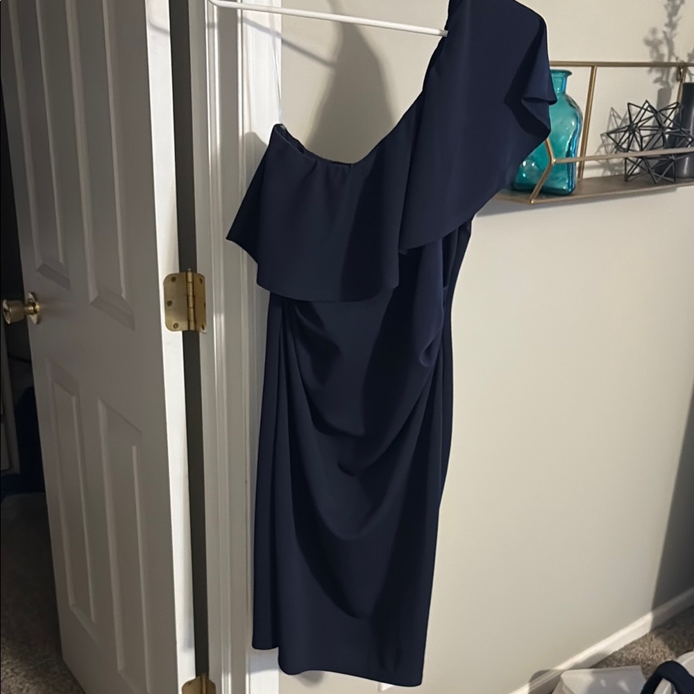 LaClef Women's Maternity Ruffled One Shoulder Side Ruching Dress